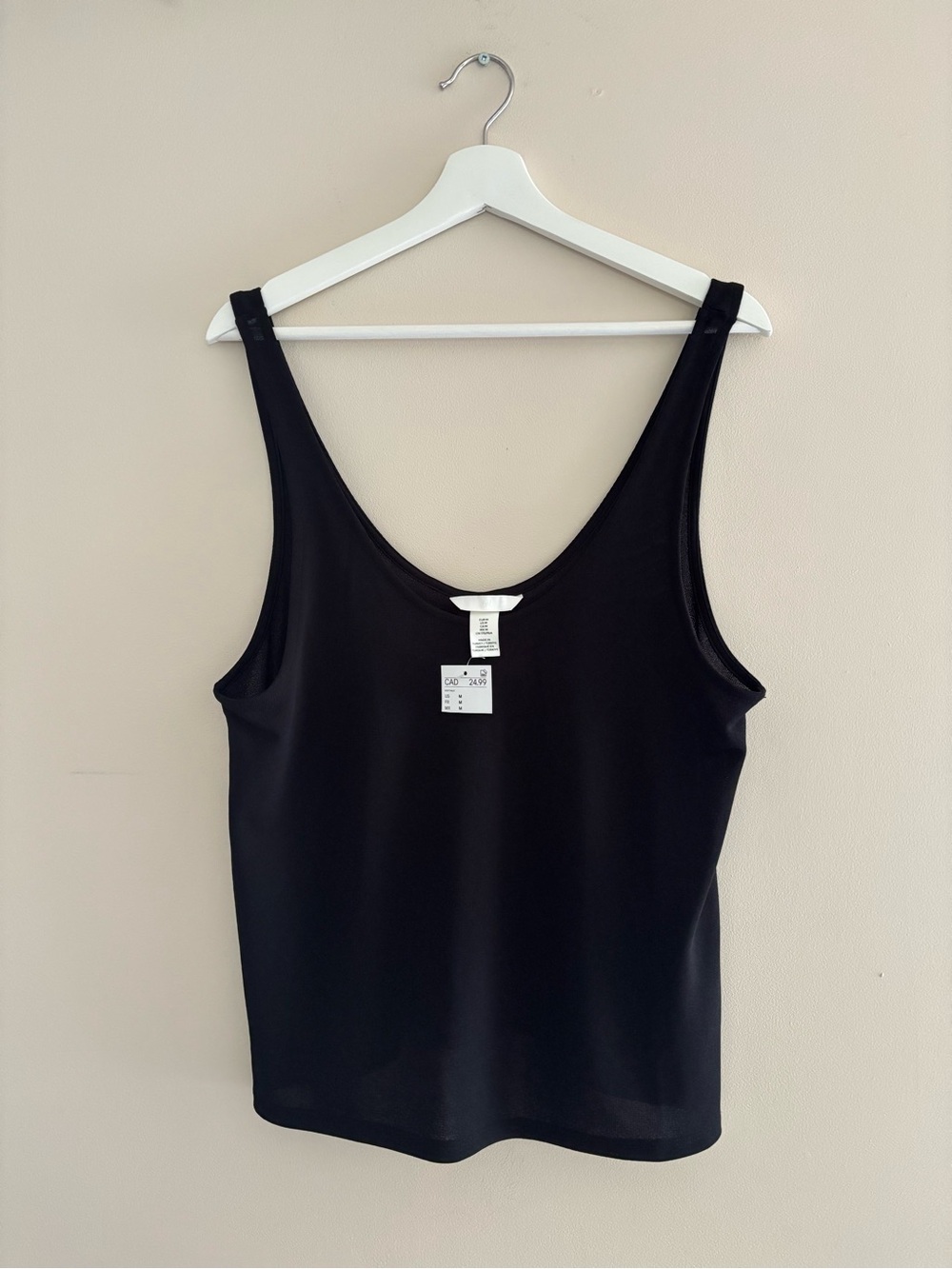NWT H&M Sheer Scoop Neck Tank Top Size Medium Black Minimalist